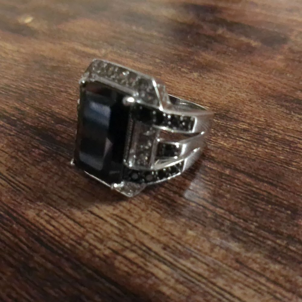 Large Sterling Silver Black Stone Cocktail Ring